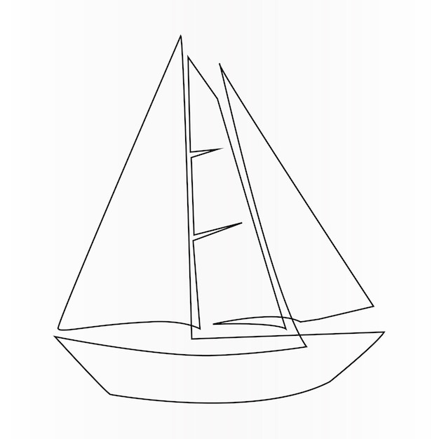 Dibujo continuo de una sola línea de un velero o yate Dibujo de una línea de un contorno Ilustración de arte vectorial