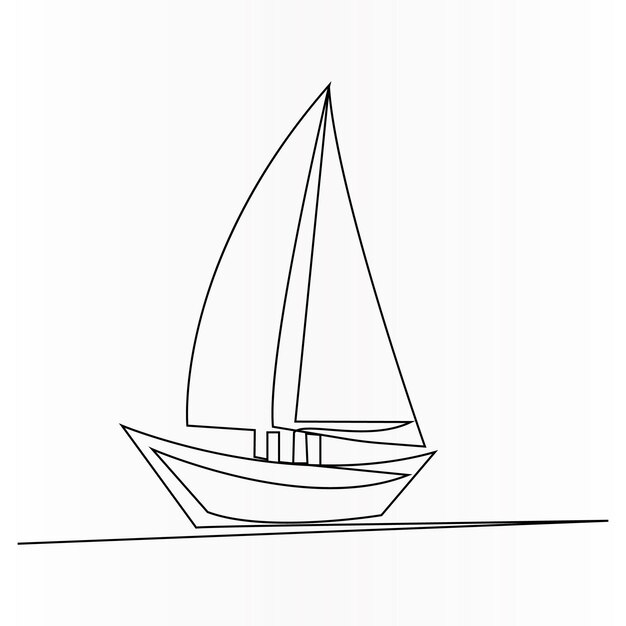 Dibujo continuo de una sola línea de un velero o yate Dibujo de una línea de un contorno Ilustración de arte vectorial