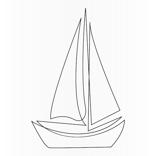 Dibujo continuo de una sola línea de un velero o yate Dibujo de una línea de un contorno Ilustración de arte vectorial