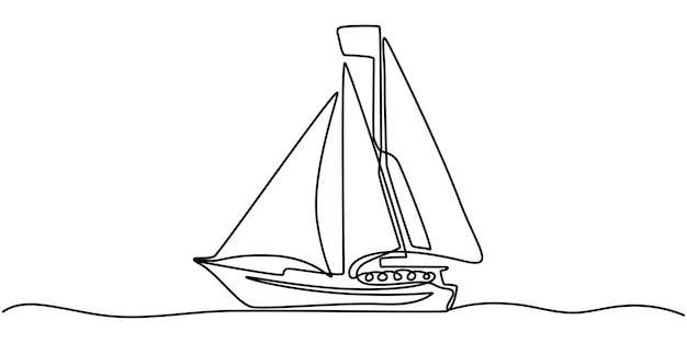 Dibujo continuo de una sola línea de un velero o yate Dibujo de una línea de un contorno Ilustración de arte vectorial