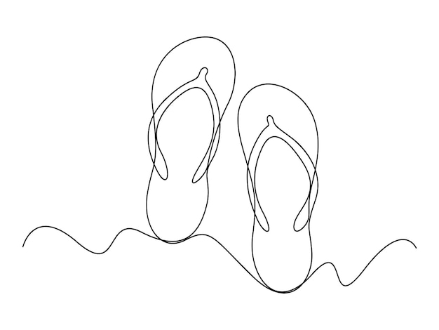 Dibujo continuo de una sola línea de zapatillas para fiesta de verano en la playa pro vector