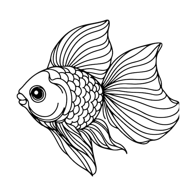 dibujo continuo de una sola mano línea arte de peces contorno dibujado icono estilo de dibujos animados página de libro de colorear