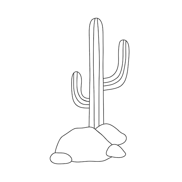 Dibujo de contorno de cactus Ilustración de línea vectorial aislada en blanco para colorear página o logotipo