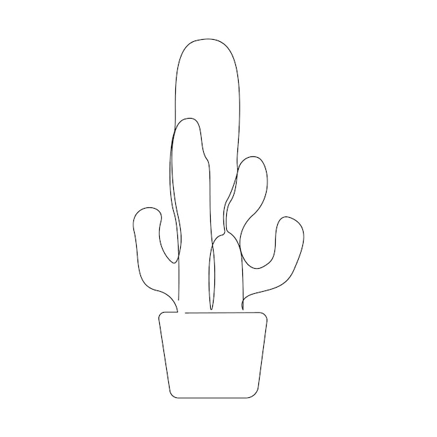 Dibujo de contorno de cactus de una sola línea continua Ilustración de arte vectorial Diseño aislado
