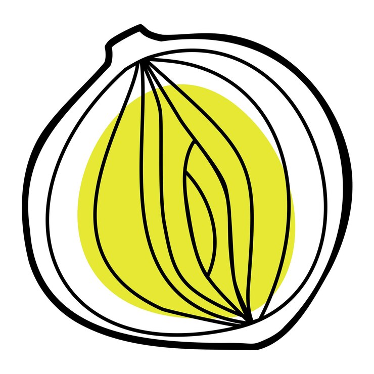 Vector dibujo de contorno de cebolla vegetal con icono de logotipo de mancha de color