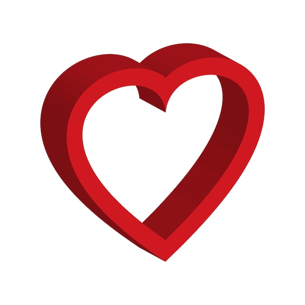 Dibujo de contorno de corazón rojo 3 d para un emblema o logotipo. plantilla para tarjeta de felicitación para el día de san valentín.