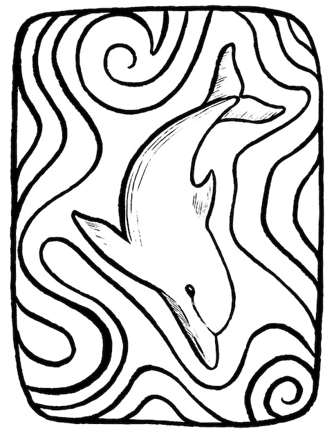 Dibujo de contorno de delfín Cuadro abstracto de animal marino Imágenes prediseñadas de fauna submarina aislado en blanco Ilustración vectorial dibujada a mano