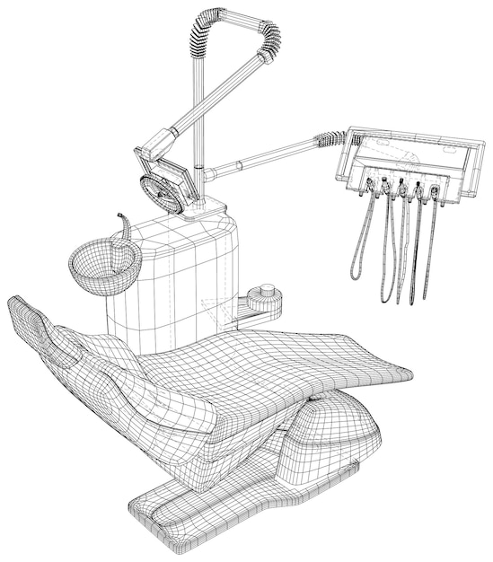 Dibujo del contorno del equipo médico de primer plano del vector de la silla dental creado por d wireframe