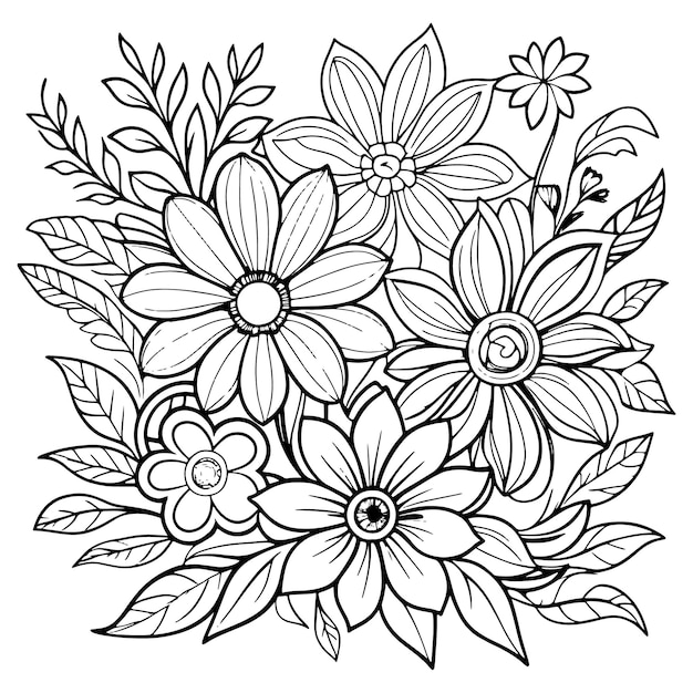 dibujo de contorno floral de lujo páginas de libro de colorear boceto de arte de línea