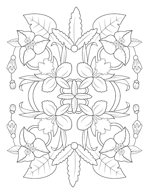 Dibujo de contorno de mandala de flores