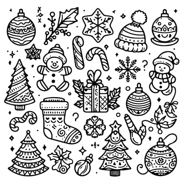 Dibujo de contorno navideño vectorial gratuito