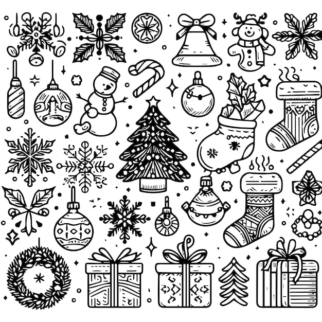 Dibujo de contorno navideño vectorial gratuito