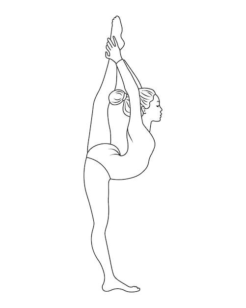Dibujo de contorno de una niña gimnasta La niña hace un ejercicio gimnástico Vector de ilustración deportiva
