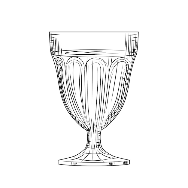 Dibujo de copa de vino completo. estilo de grabado. ilustración de vector aislado sobre fondo blanco.