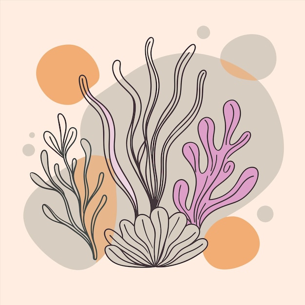 un dibujo de un coral de color púrpura y naranja