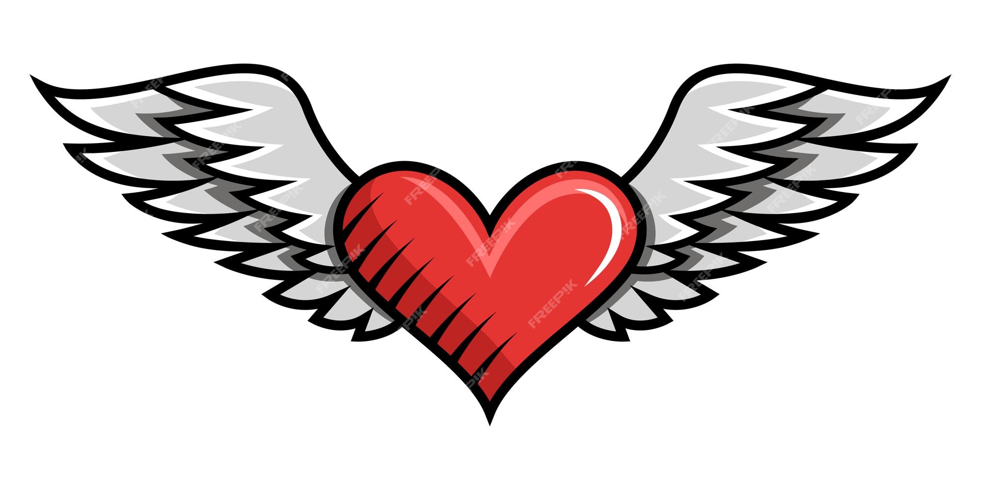 Dibujo corazón con alas en estilo retro | Vector Premium