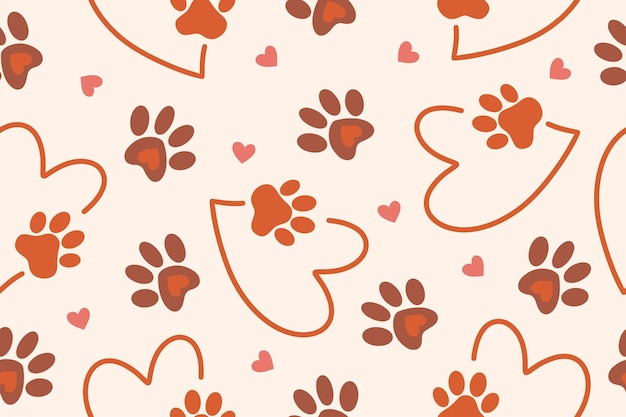 Dibujo sin costuras de una pata de mascota en el corazón Un rastro de una mascota El concepto de amor