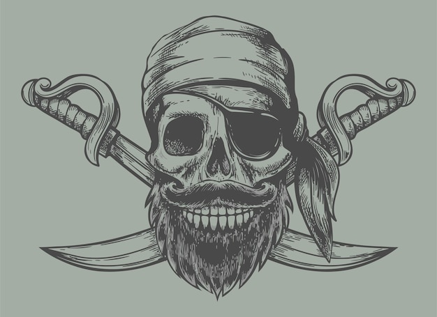 un dibujo de un cráneo con un cráneo y espadas
