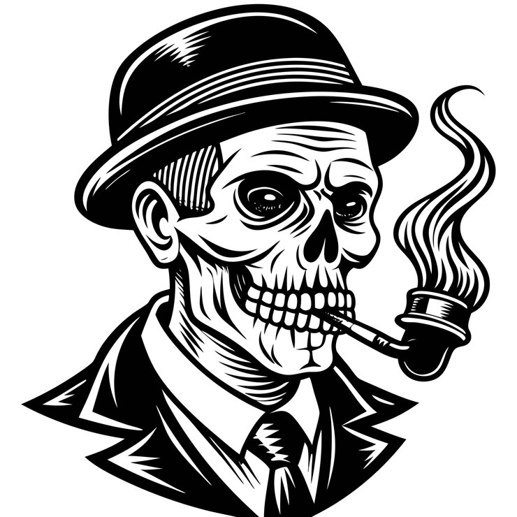 Vector un dibujo de un cráneo fumando un cigarrillo
