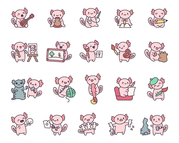 Dibujo creativo de personajes de axolotl escultura