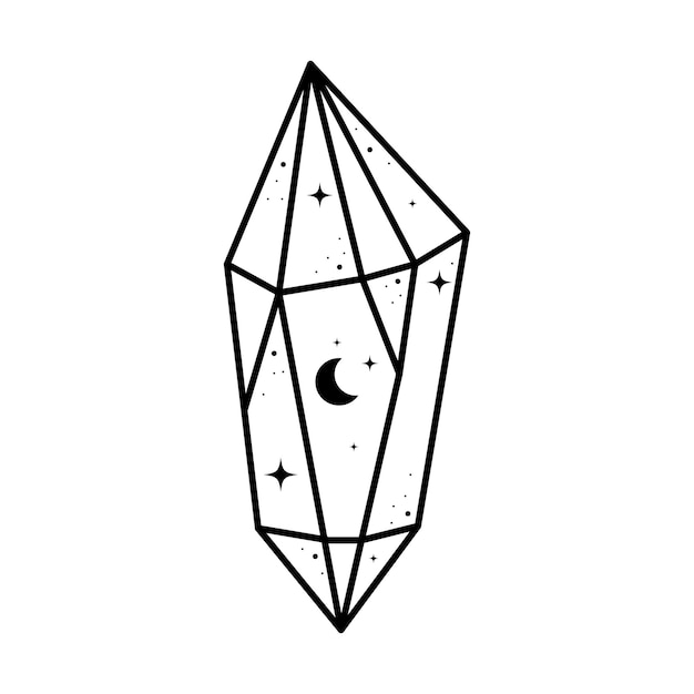 Dibujo de cristal Lindos cristales de astrología con ctars y luna Impresión de camiseta mística Elemento celestial mágico