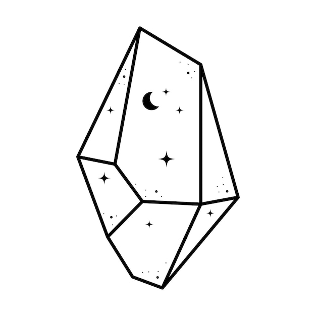 Dibujo de cristal Lindos cristales de astrología con ctars y luna Impresión de camiseta mística Elemento celestial mágico