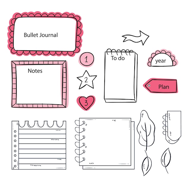 un dibujo de un cuaderno con una cinta rosa y una imagen de un bloc de notas