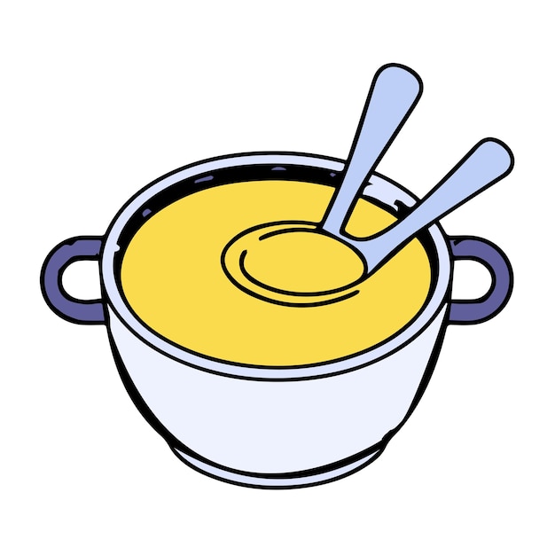 Vector un dibujo de un cuenco de sopa con diseño de ilustración en color de línea libre