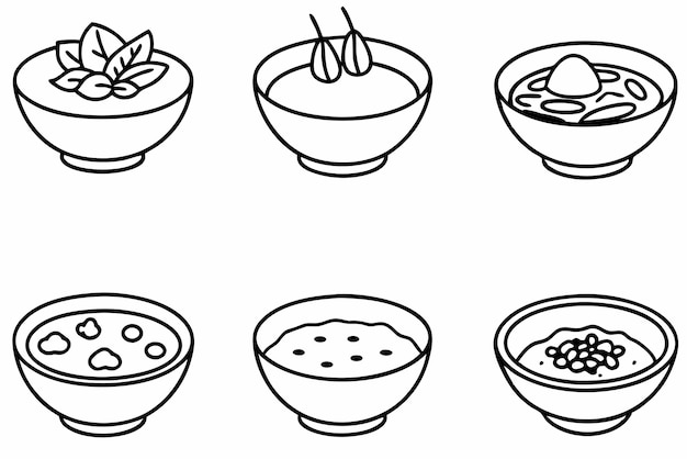 un dibujo de cuencos de comida y condimentos con un dibujo en línea de sushi y sushi