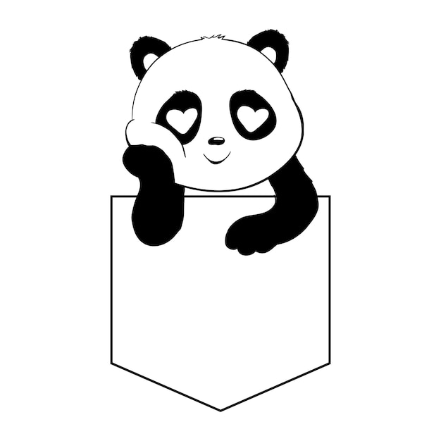 Dibujo de cuerpo completo de panda gigante estilizado. Diseño de logotipo o icono de oso panda simple. Ilustración de vector de blanco y negro.