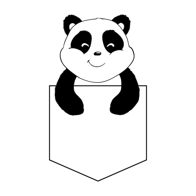 Dibujo de cuerpo completo de panda gigante estilizado. Diseño de logotipo o icono de oso panda simple. Ilustración de vector de blanco y negro.