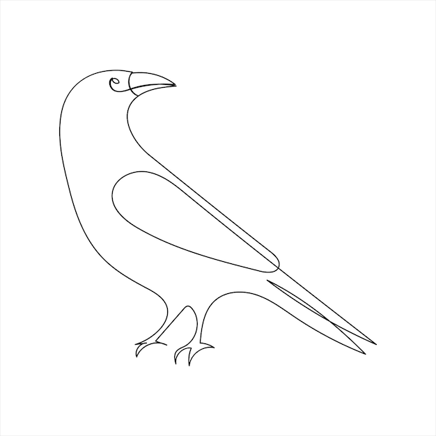 Dibujo de cuervo vectorial en una línea continua aislada en una ilustración de fondo blanco mínima