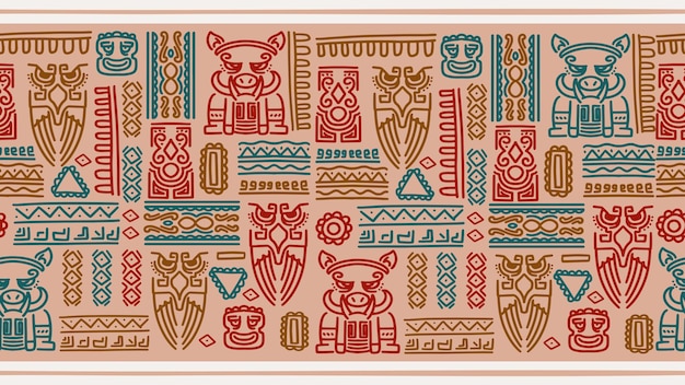 Dibujo de cultura de patrón africano Ilustración de vector de garabato dibujado a mano para impresión textil de moda Decoración de pictograma incompleto Adorno étnico con colores boho