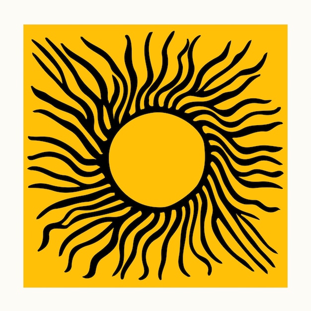 Dibujo de Cute Yellow Sun Mid Century Modern Sunshine Art Sunny Square Ilustración