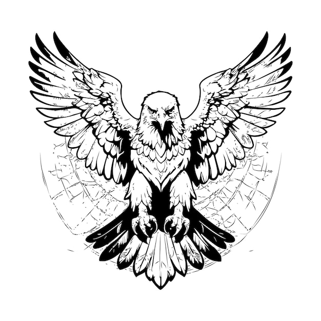 Vector dibujo detallado de un águila con las alas extendidas