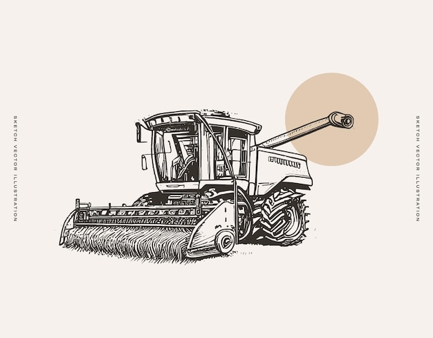 Dibujo detallado en blanco y negro de un tractor