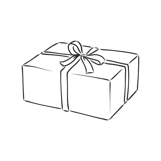 Dibujo detallado de caja de regalo en una caja de regalo de fondo blanco, dibujo vectorial sobre fondo blanco