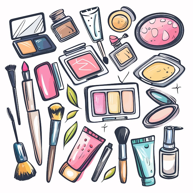 Vector un dibujo de un dibujo de una colección de maquillaje