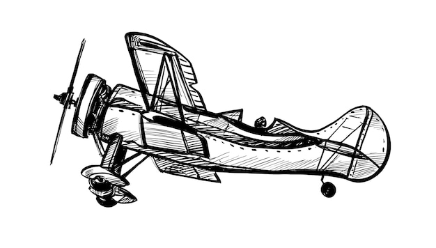 Vector dibujo del dibujo de la mano del avión clásico