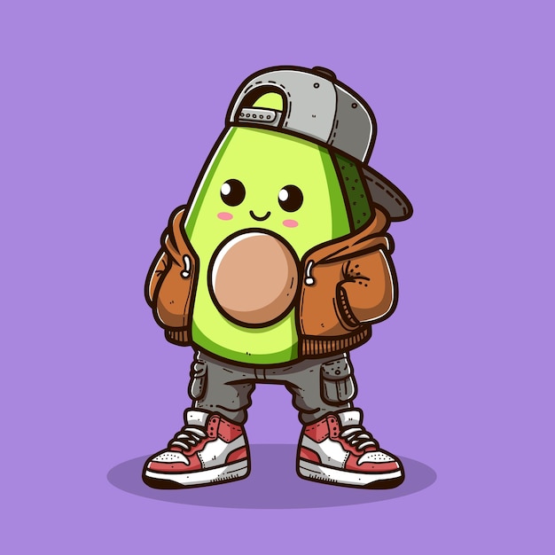 un dibujo de dibujos animados de un aguacate verde con una capucha en él