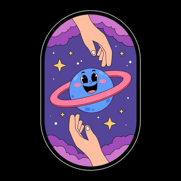 un dibujo de dibujos animados de alguien sosteniendo un planeta con las palabras el universo en él