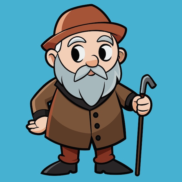 un dibujo de dibujos animados de un anciano con un bastón