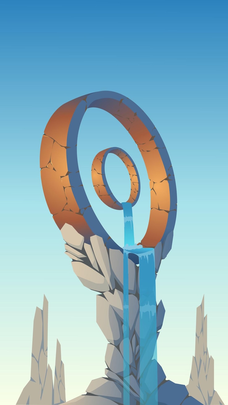 Vector un dibujo de dibujos animados de un anillo gigante que fluye agua