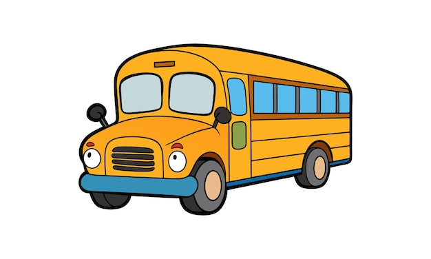 un dibujo de dibujos animados de un autobús escolar con la palabra escuela en él