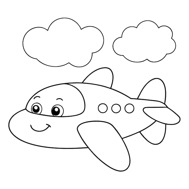 un dibujo de dibujos animados de un avión con una nube en el fondo