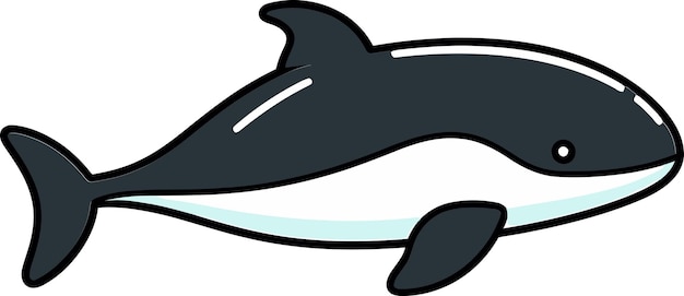 un dibujo de dibujos animados de una ballena asesina con una franja blanca en la parte inferior