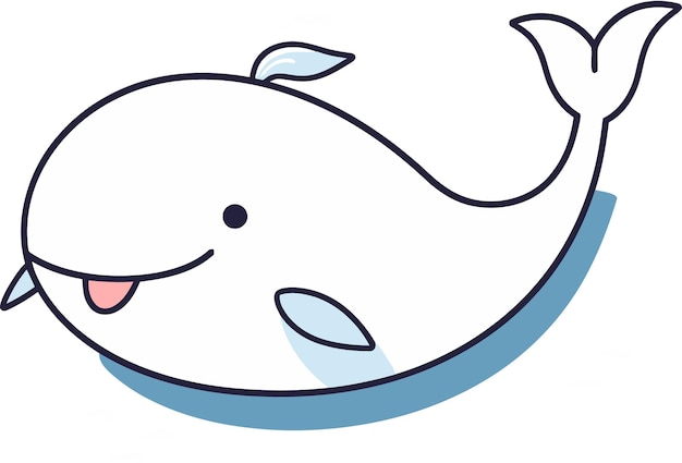 un dibujo de dibujos animados de una ballena con una cola azul y una lengua rosa