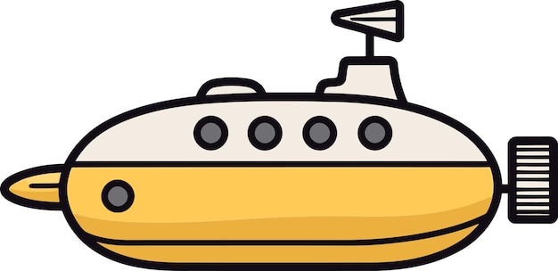 un dibujo de dibujos animados de un barco amarillo con una tapa azul y un fondo blanco