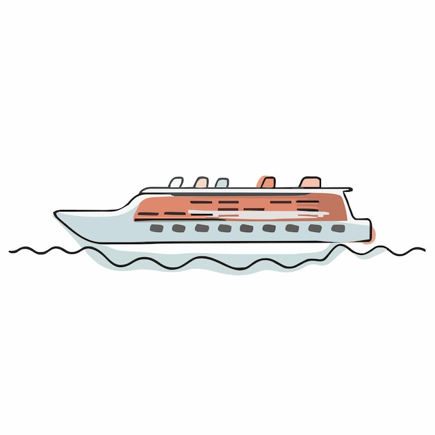 un dibujo de dibujos animados de un barco con una franja roja en el lado