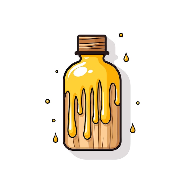 Un dibujo de dibujos animados de una botella amarilla con una tapa de madera que dice 